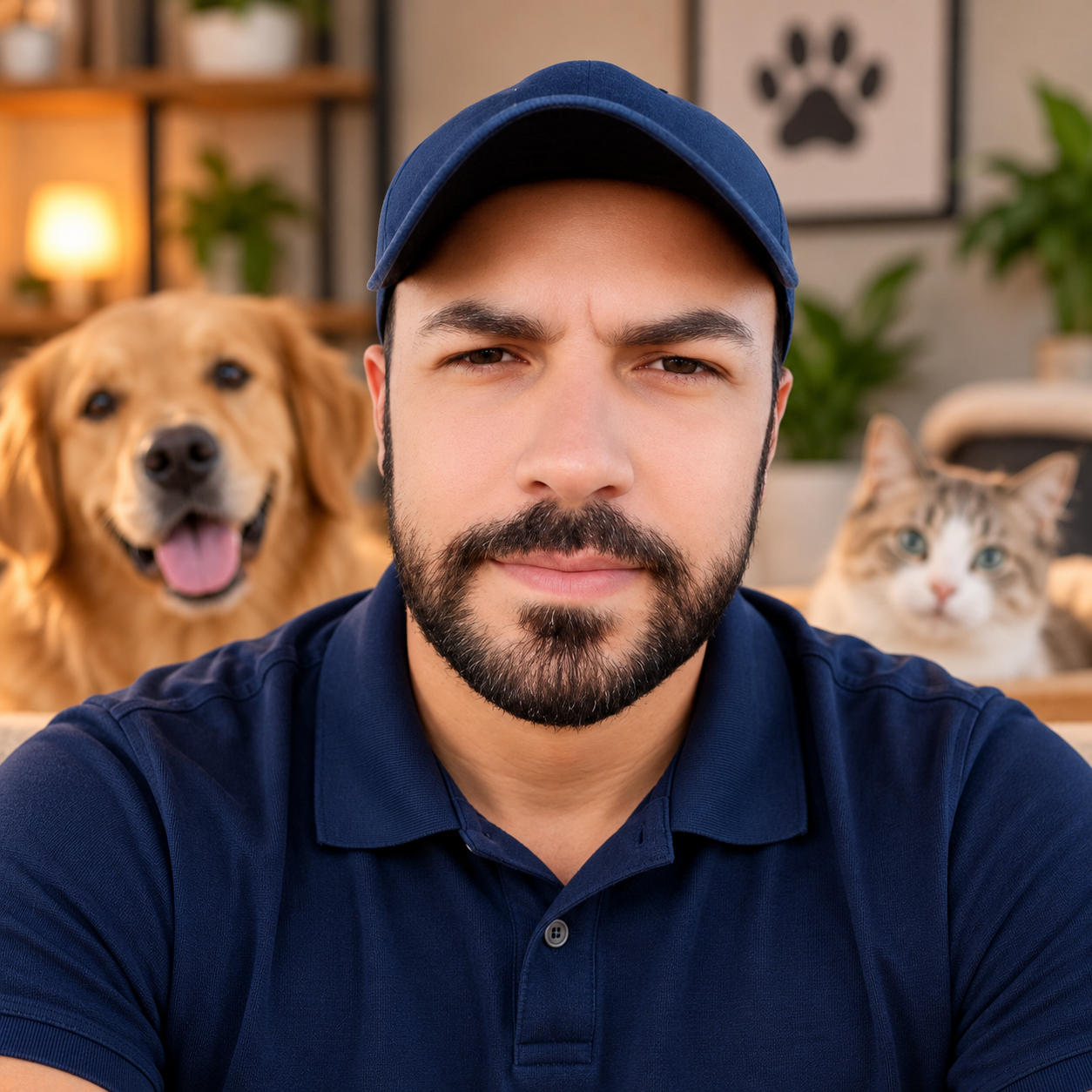 Foto do especialista com cão e gato